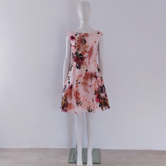 Size UK 10 EU 38 Ted Baker (2) 'Rupin' Pink Opulent Bloom Floral Party Dress - Picture 2 of 14